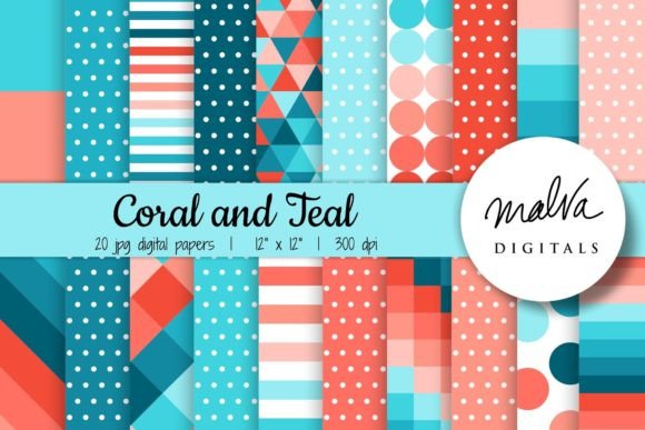 Coral and Teal Geometric Patterns: A Versatile Design Element for Creative Projects