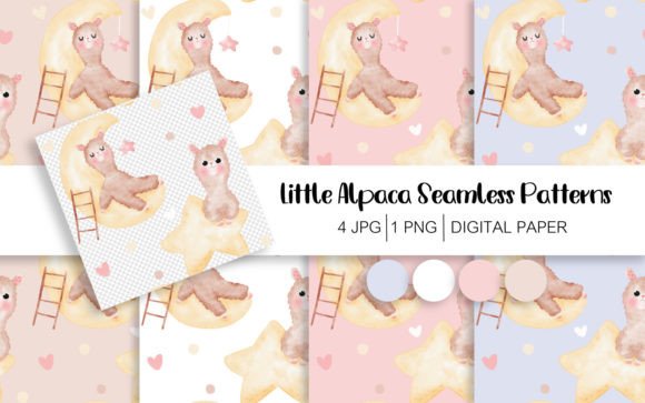Cute Alpaca Watercolor Seamless Patterns