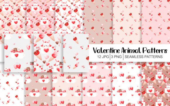 Cute Valentine Animal Seamless Patterns