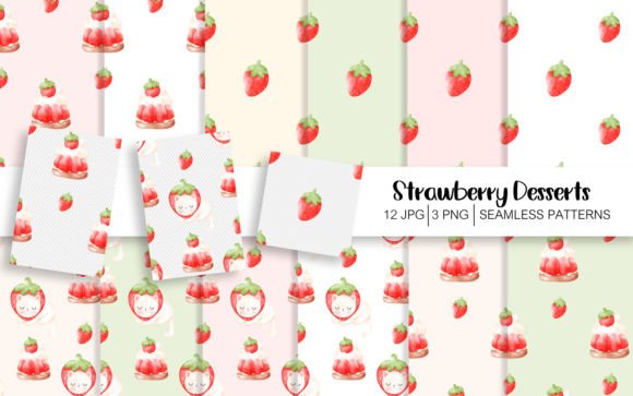 Strawberry Dessert Seamless Patterns